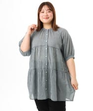 OLEFD03089 eur3(エウルキューブ) 【WEB先行販売】【大きいサイズ】コットンティアードブラウスチュニック ホワイト(ギンガム）