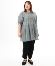 OLEFD03089 eur3(エウルキューブ) 【WEB先行販売】【大きいサイズ】コットンティアードブラウスチュニック ホワイト(ギンガム）