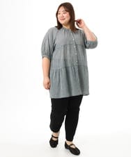 OLEFD03089 eur3(エウルキューブ) 【WEB先行販売】【大きいサイズ】コットンティアードブラウスチュニック ホワイト(ギンガム）