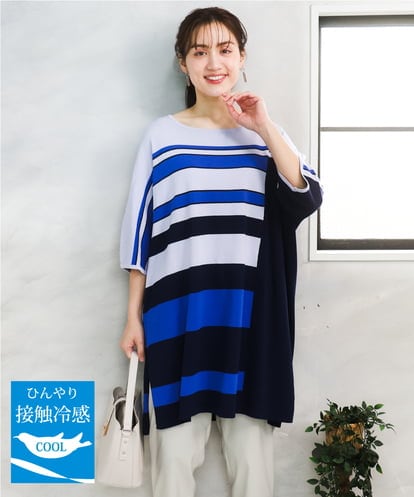 OLEFD13119 eur3 【WEB先行販売】【大きいサイズ/接触冷感】パネルボーダーニットチュニック