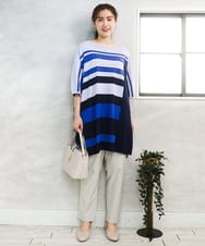 OLEFD13119 eur3(エウルキューブ) 【WEB先行販売】【大きいサイズ/接触冷感】パネルボーダーニットチュニック ブルー