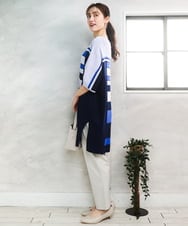 OLEFD13119 eur3(エウルキューブ) 【WEB先行販売】【大きいサイズ/接触冷感】パネルボーダーニットチュニック ブルー