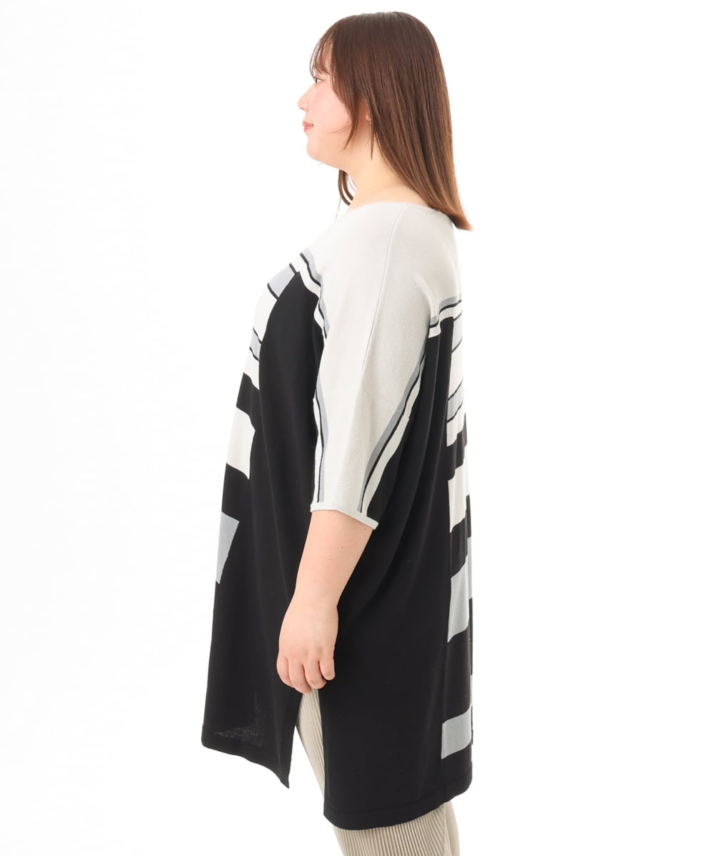 OLEFD13119 eur3(エウルキューブ) 【WEB先行販売】【大きいサイズ/接触冷感】パネルボーダーニットチュニック ブラック