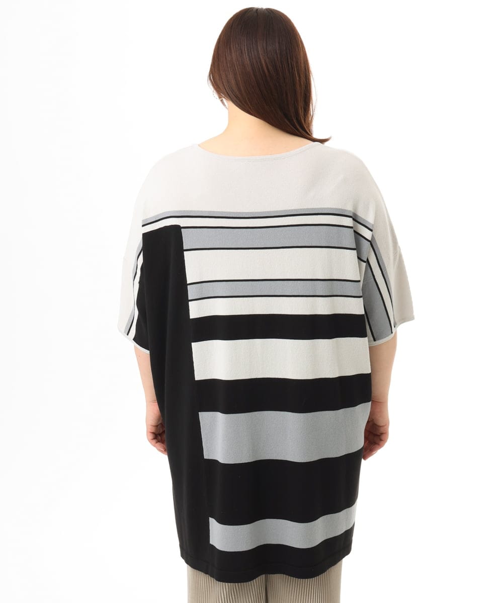 OLEFD13119 eur3(エウルキューブ) 【WEB先行販売】【大きいサイズ/接触冷感】パネルボーダーニットチュニック ブラック