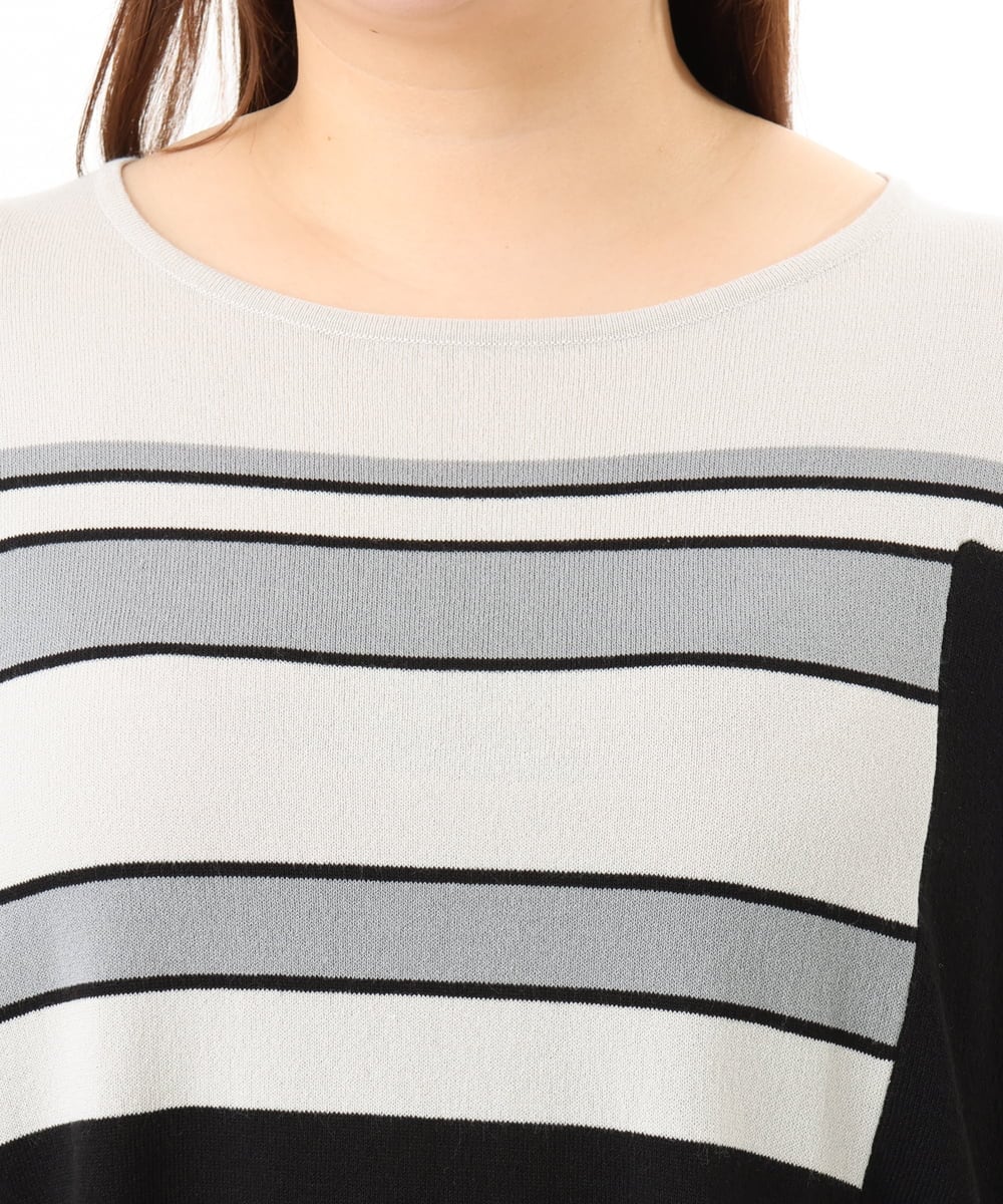 OLEFD13119 eur3(エウルキューブ) 【WEB先行販売】【大きいサイズ/接触冷感】パネルボーダーニットチュニック ブラック