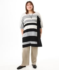 OLEFD13119 eur3(エウルキューブ) 【WEB先行販売】【大きいサイズ/接触冷感】パネルボーダーニットチュニック ブラック