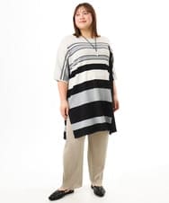 OLEFD13119 eur3(エウルキューブ) 【WEB先行販売】【大きいサイズ/接触冷感】パネルボーダーニットチュニック ブラック