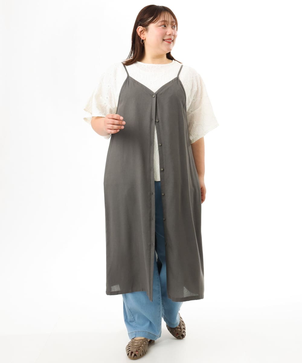 OLEFD15119 eur3(エウルキューブ) 【大きいサイズ】2WAYキャミワンピース ダークグレー