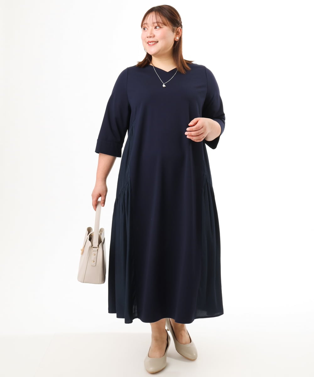 OLEFD16169 eur3(エウルキューブ) 【大きいサイズ】ジャージーコンビワンピース ネイビー