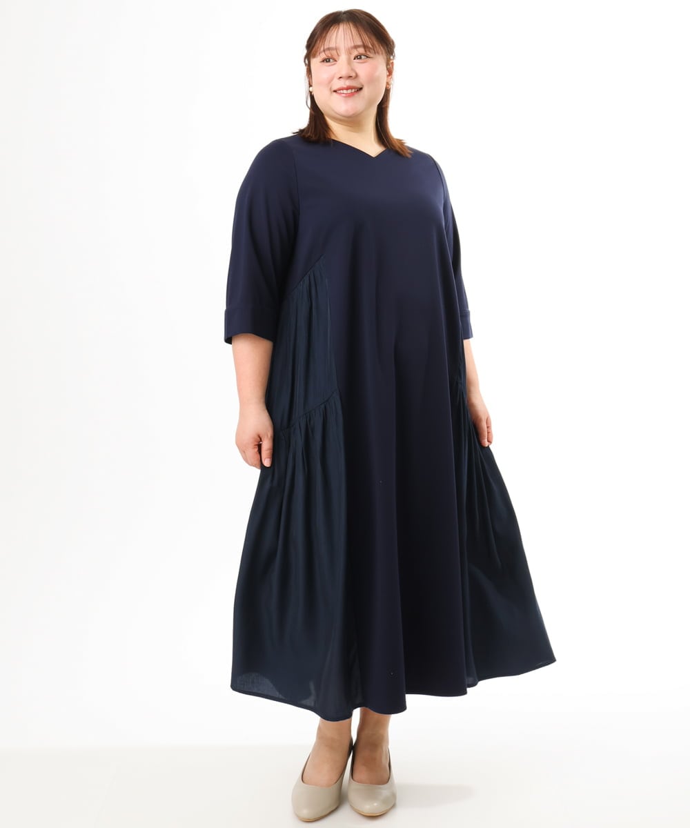 OLEFD16169 eur3(エウルキューブ) 【大きいサイズ】ジャージーコンビワンピース ネイビー