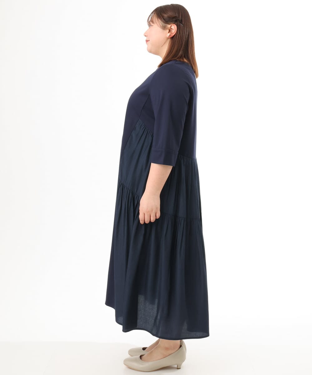 OLEFD16169 eur3(エウルキューブ) 【大きいサイズ】ジャージーコンビワンピース ネイビー