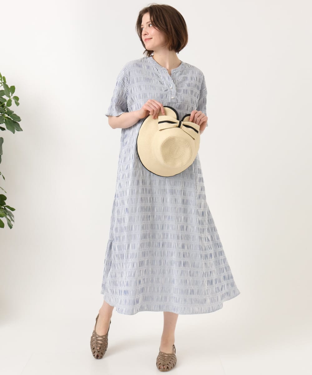 OLEFD18099 eur3(エウルキューブ) 【大きいサイズ】ドロップショルダーストライプワンピース ネイビー