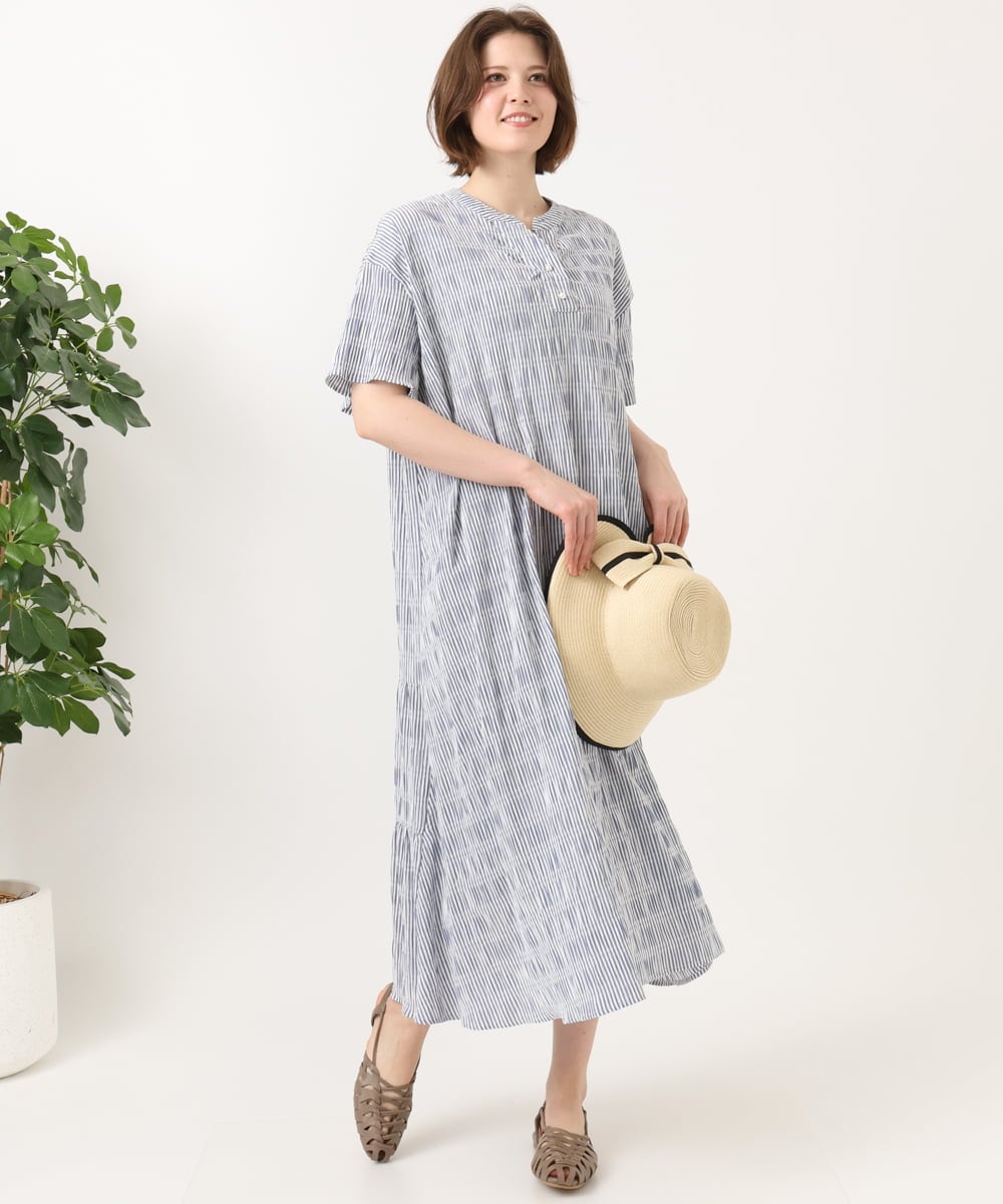 OLEFD18099 eur3(エウルキューブ) 【大きいサイズ】ドロップショルダーストライプワンピース ネイビー