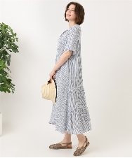 OLEFD18099 eur3(エウルキューブ) 【大きいサイズ】ドロップショルダーストライプワンピース ネイビー