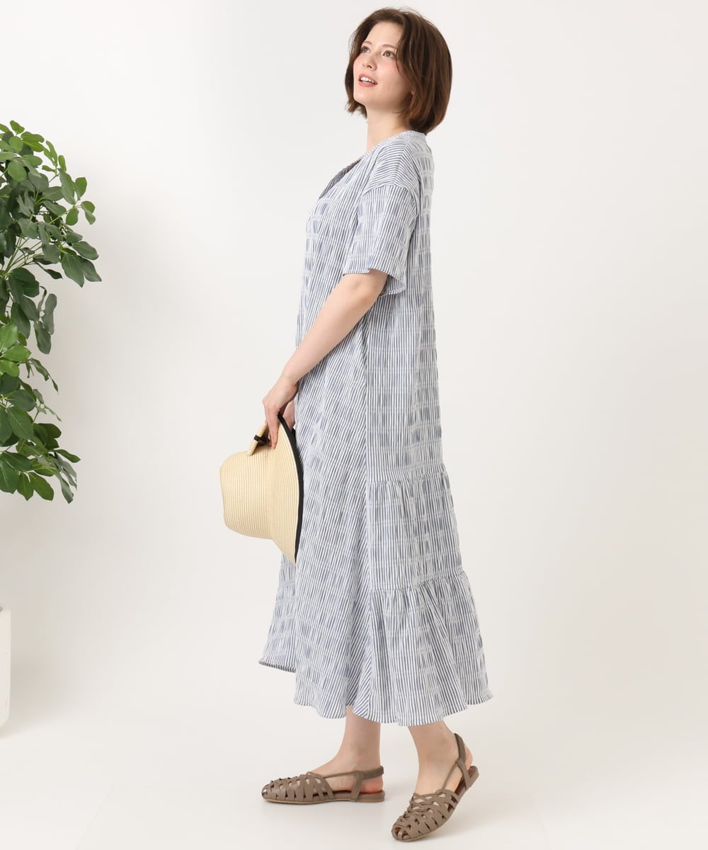 OLEFD18099 eur3(エウルキューブ) 【大きいサイズ】ドロップショルダーストライプワンピース ネイビー