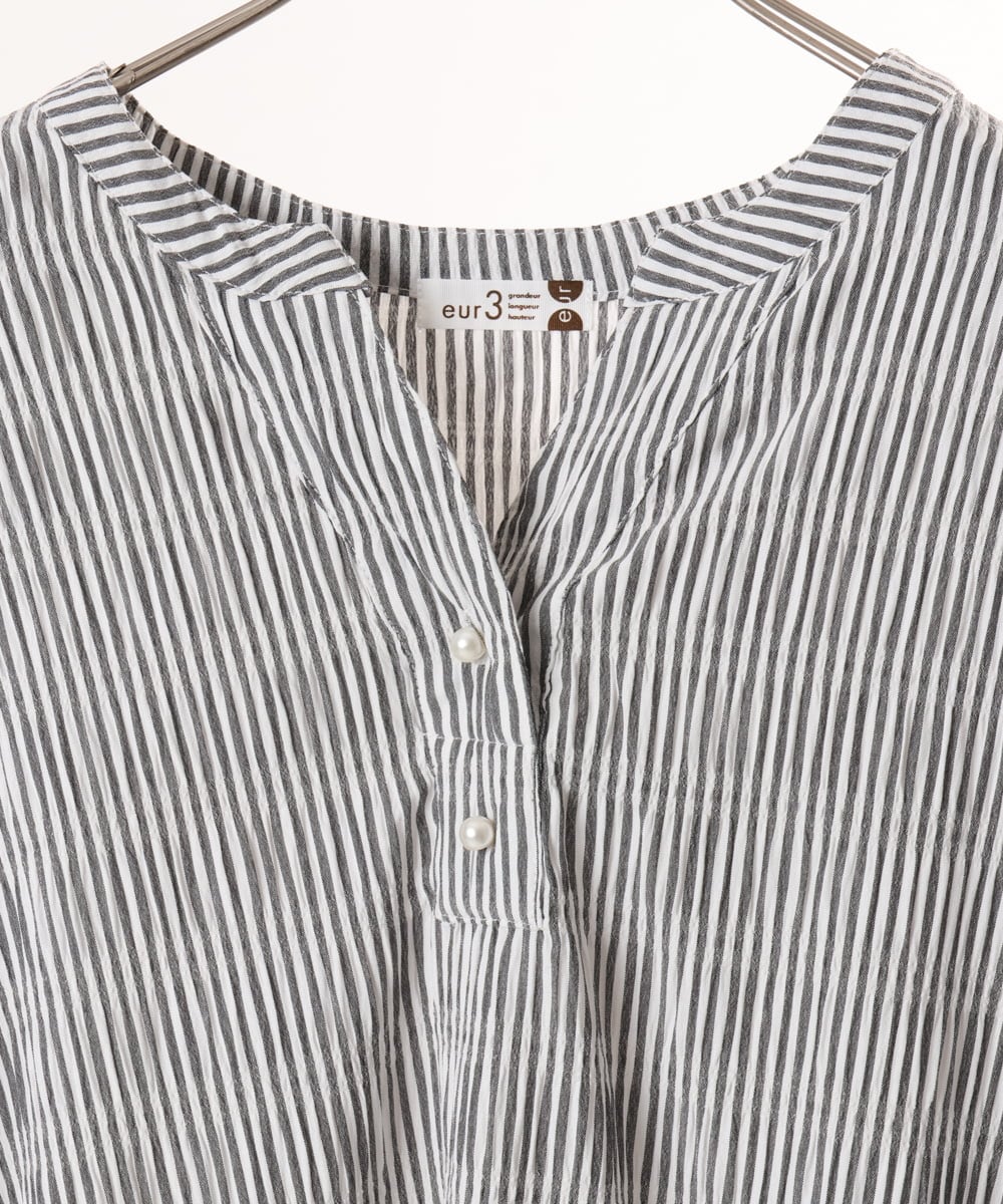 OLEFD18099 eur3(エウルキューブ) 【大きいサイズ】ドロップショルダーストライプワンピース ブラック