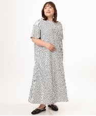 OLEFD18099 eur3(エウルキューブ) 【大きいサイズ】ドロップショルダーストライプワンピース ブラック