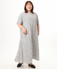 OLEFD18099 eur3(エウルキューブ) 【大きいサイズ】ドロップショルダーストライプワンピース ブラック