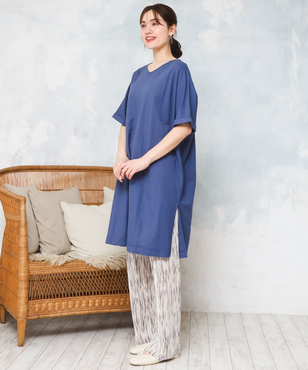 OLEFD19099 eur3(エウルキューブ) 【WEB先行販売】【大きいサイズ/接触冷感】ボクシーシルエットチュニック ブルー