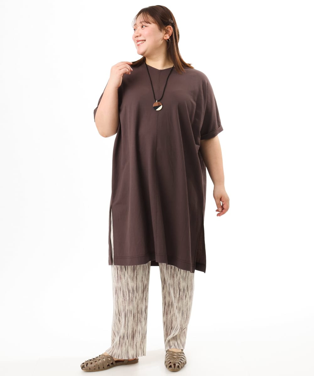 OLEFD19099 eur3(エウルキューブ) 【WEB先行販売】【大きいサイズ/接触冷感】ボクシーシルエットチュニック ブラウン