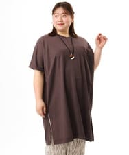 OLEFD19099 eur3(エウルキューブ) 【WEB先行販売】【大きいサイズ/接触冷感】ボクシーシルエットチュニック ブラウン