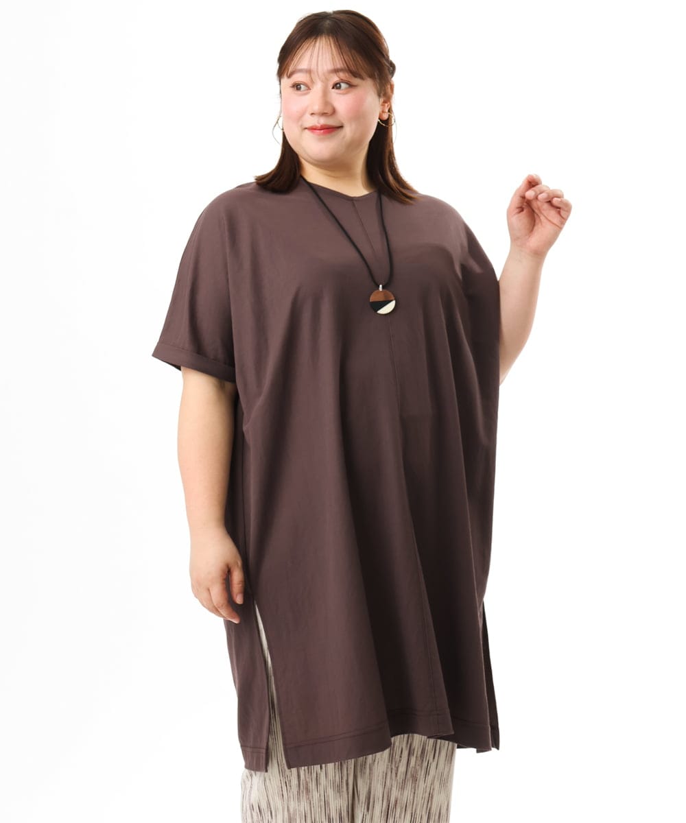OLEFD19099 eur3(エウルキューブ) 【WEB先行販売】【大きいサイズ/接触冷感】ボクシーシルエットチュニック ブラウン