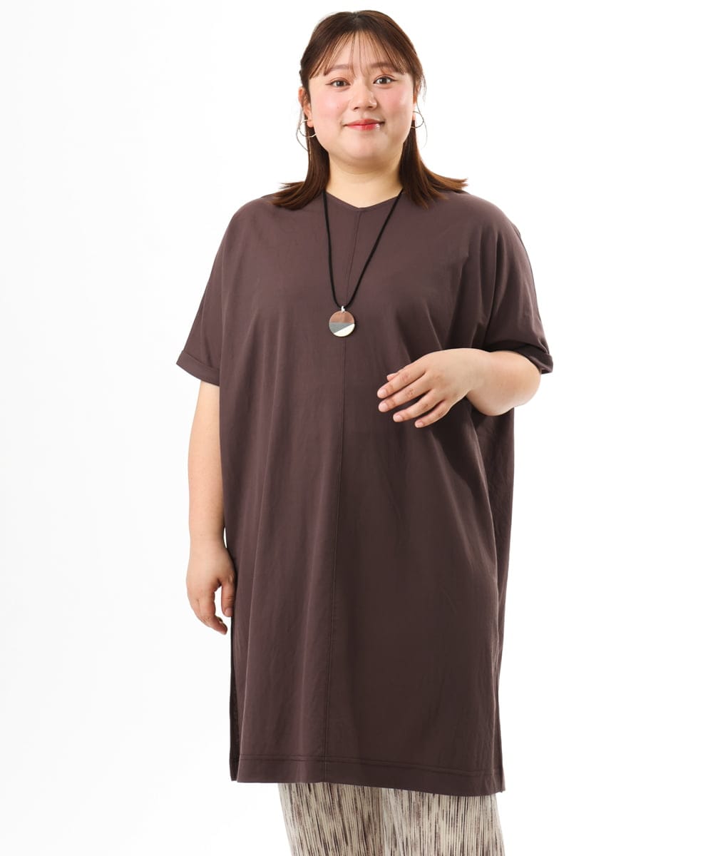 OLEFD19099 eur3(エウルキューブ) 【WEB先行販売】【大きいサイズ/接触冷感】ボクシーシルエットチュニック ブラウン