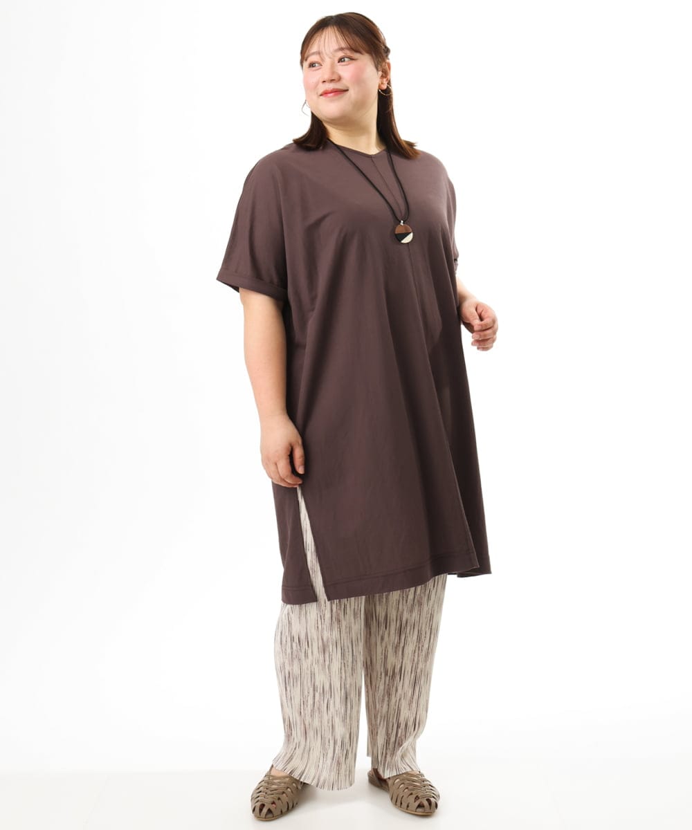 OLEFD19099 eur3(エウルキューブ) 【WEB先行販売】【大きいサイズ/接触冷感】ボクシーシルエットチュニック ブラウン