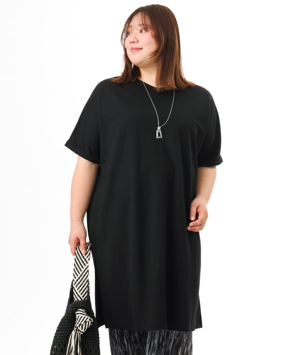 OLEFD19099 eur3(エウルキューブ) 【WEB先行販売】【大きいサイズ/接触冷感】ボクシーシルエットチュニック ブラック