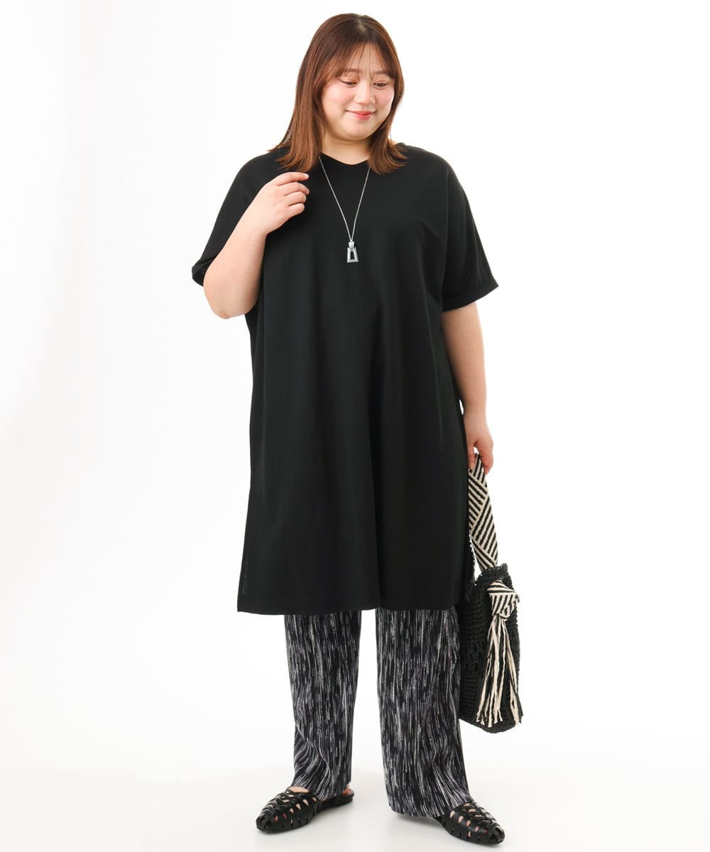 OLEFD19099 eur3(エウルキューブ) 【WEB先行販売】【大きいサイズ/接触冷感】ボクシーシルエットチュニック ブラック