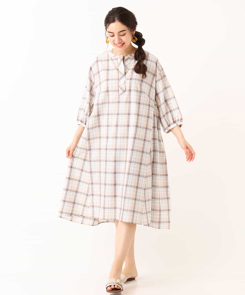 OLEFM35090 eur3(エウルキューブ) 【大きいサイズ】チェック柄マキシワンピース ライトグリーン