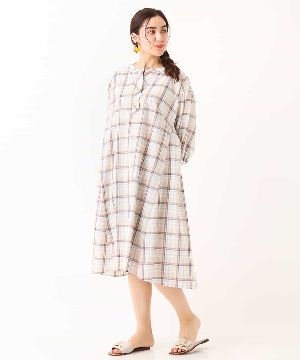 OLEFM35090 eur3(エウルキューブ) 【大きいサイズ】チェック柄マキシワンピース ライトグリーン