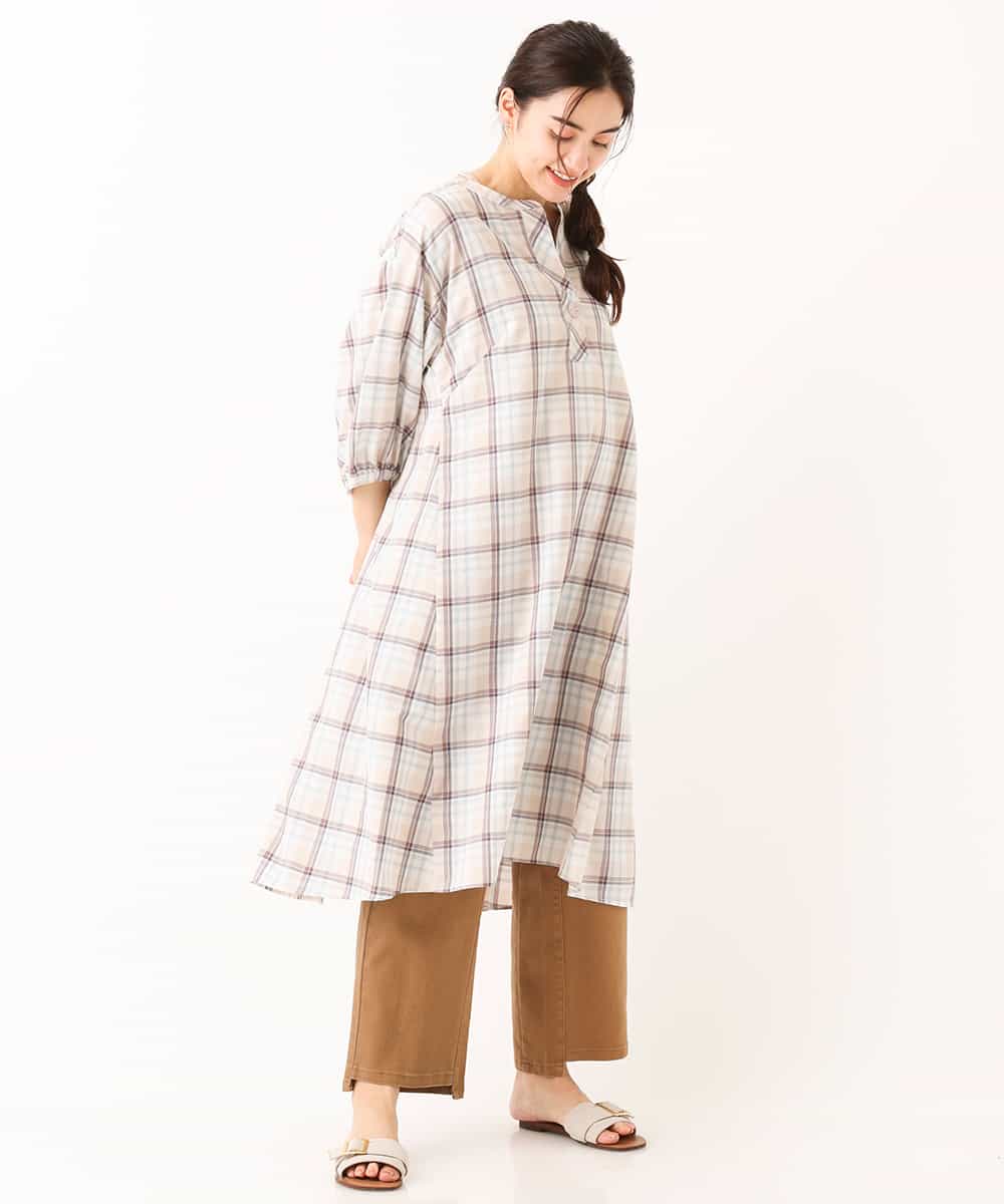 OLEFM35090 eur3(エウルキューブ) 【大きいサイズ】チェック柄マキシワンピース ライトグリーン