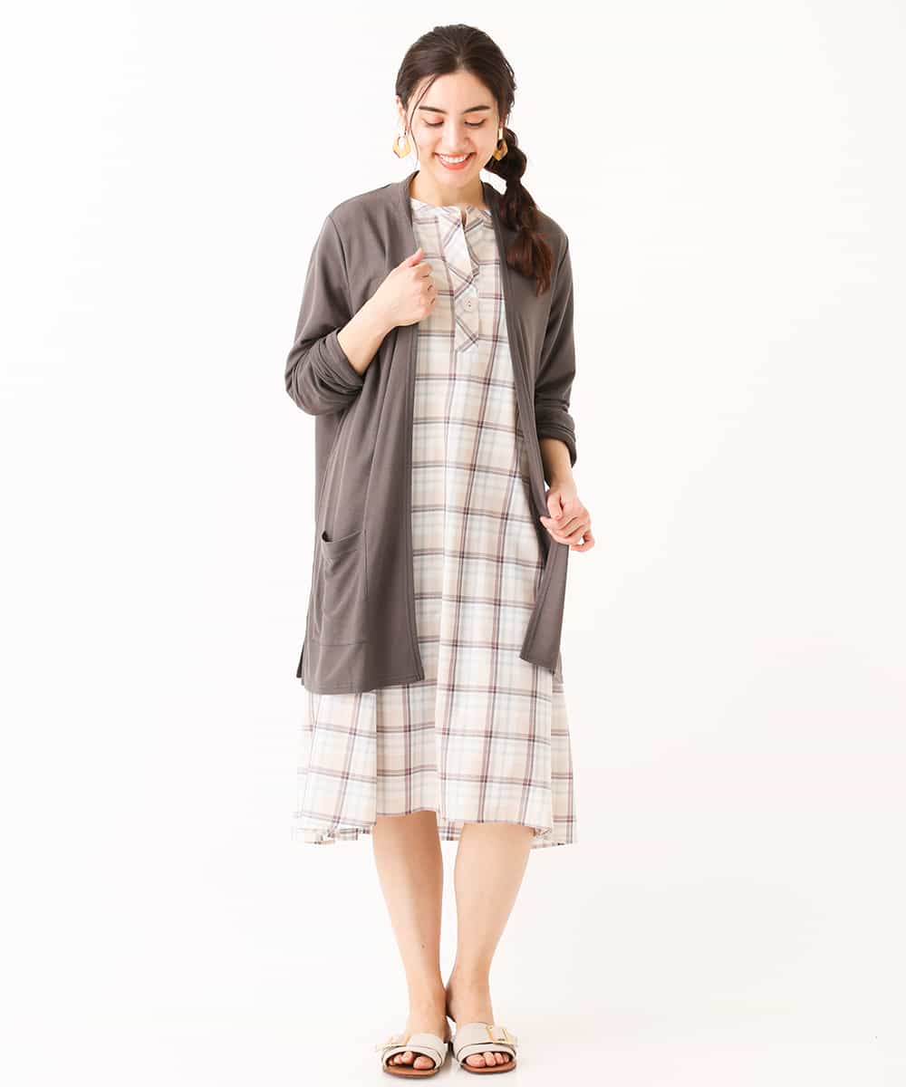 OLEFM35090 eur3(エウルキューブ) 【大きいサイズ】チェック柄マキシワンピース ライトグリーン