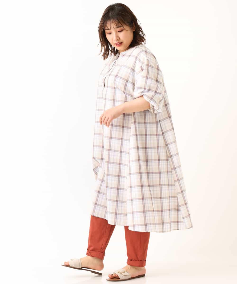 OLEFM35090 eur3(エウルキューブ) 【大きいサイズ】チェック柄マキシワンピース ラベンダー