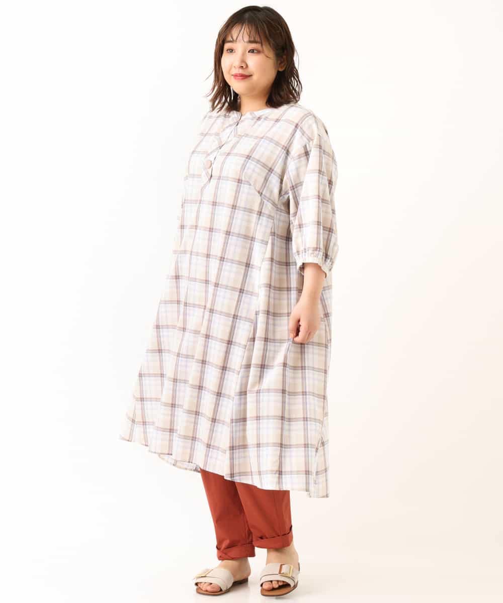 OLEFM35090 eur3(エウルキューブ) 【大きいサイズ】チェック柄マキシワンピース ラベンダー