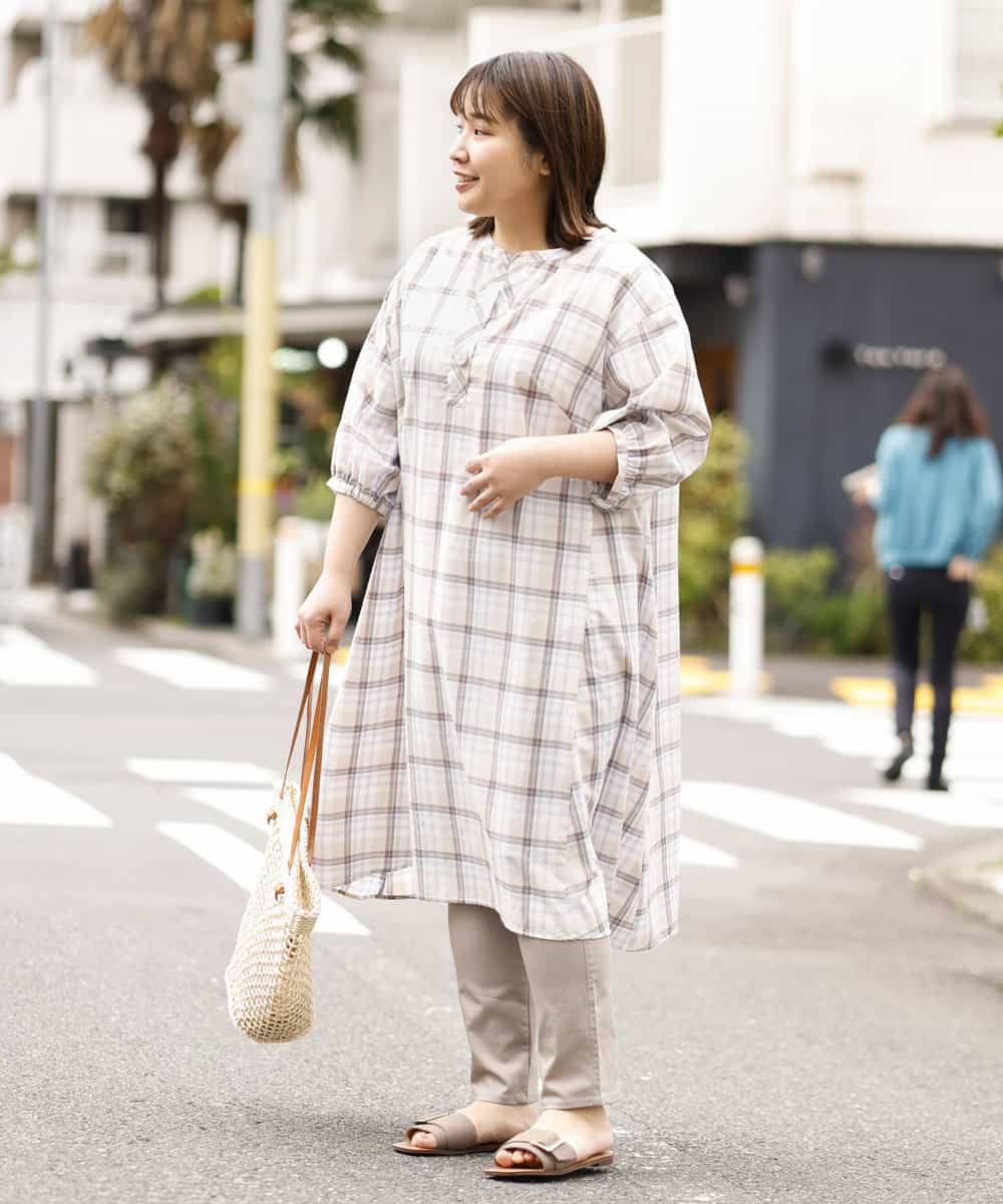 OLEFM35090 eur3(エウルキューブ) 【大きいサイズ】チェック柄マキシワンピース ラベンダー