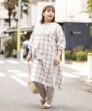 OLEFM35090 eur3(エウルキューブ) 【大きいサイズ】チェック柄マキシワンピース ラベンダー