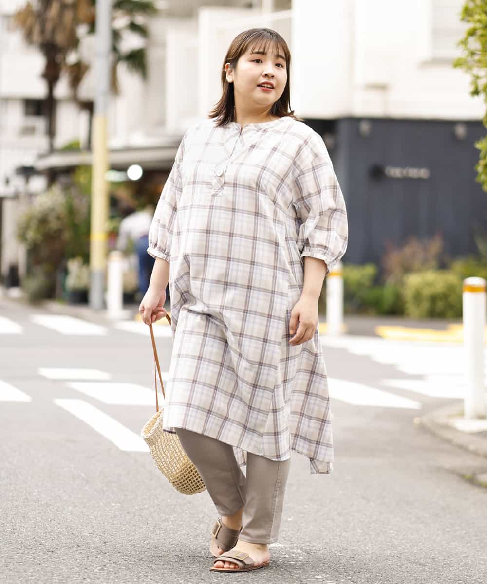 OLEFM35090 eur3(エウルキューブ) 【大きいサイズ】チェック柄マキシワンピース ラベンダー