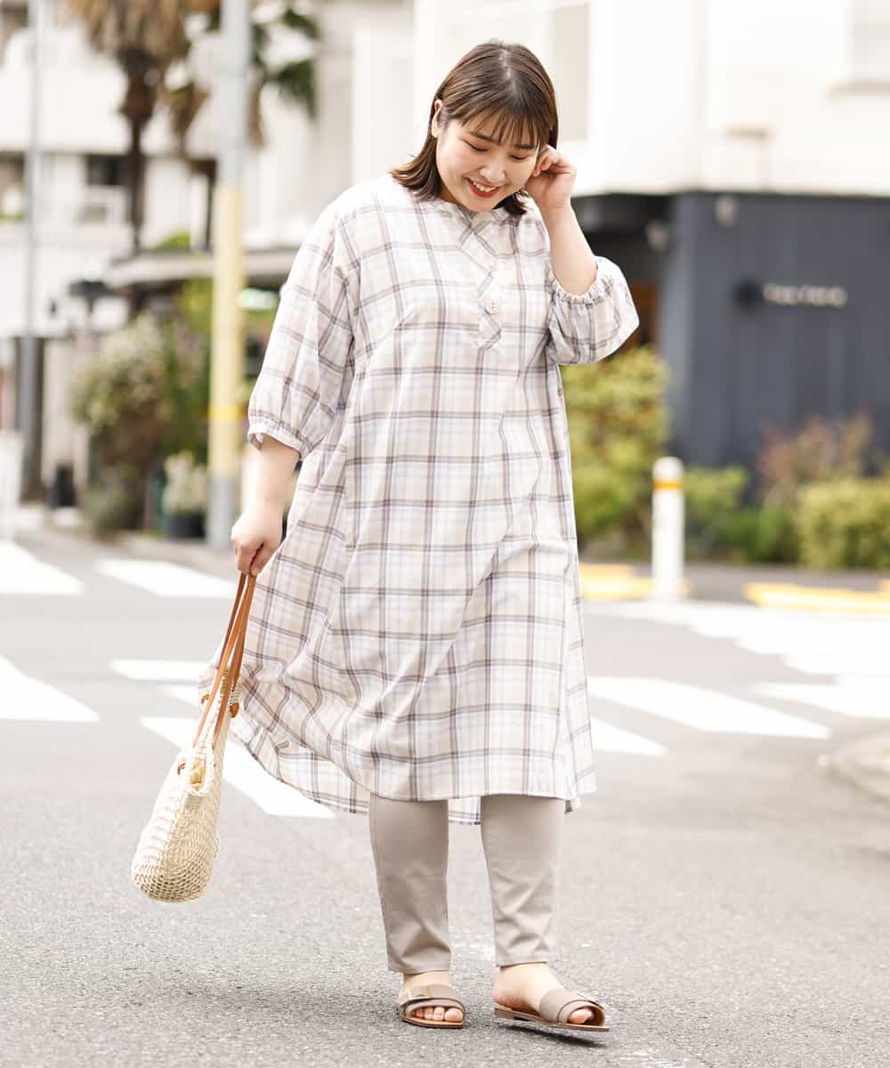 OLEFM35090 eur3(エウルキューブ) 【大きいサイズ】チェック柄マキシワンピース ラベンダー
