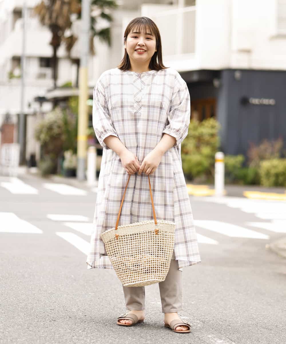OLEFM35090 eur3(エウルキューブ) 【大きいサイズ】チェック柄マキシワンピース ラベンダー