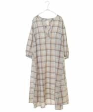 OLEFM35090 eur3(エウルキューブ) 【大きいサイズ】チェック柄マキシワンピース ライトグリーン