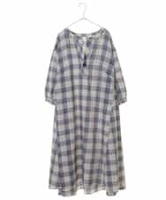 OLEFM35090 eur3(エウルキューブ) 【大きいサイズ】チェック柄マキシワンピース ライトブルー
