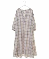 OLEFM35090 eur3(エウルキューブ) 【大きいサイズ】チェック柄マキシワンピース ラベンダー