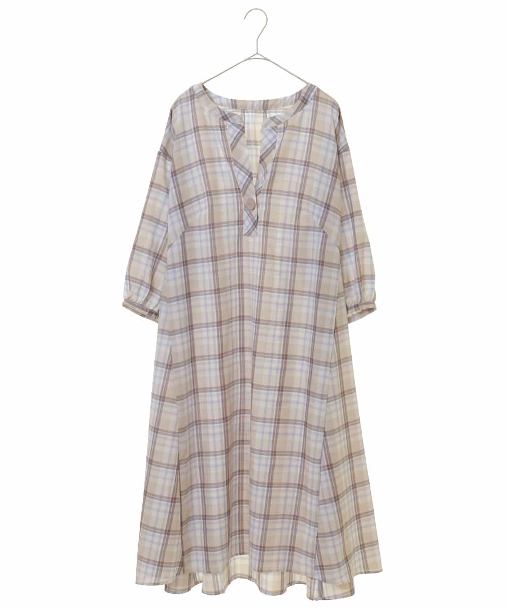 OLEFM35090 eur3(エウルキューブ) 【大きいサイズ】チェック柄マキシワンピース ラベンダー