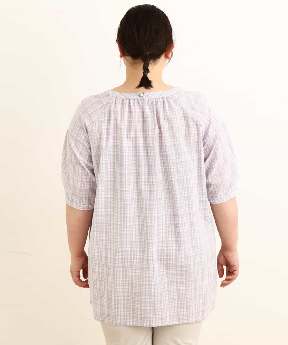 OLEFP10080 eur3(エウルキューブ) 【大きいサイズ】チェック柄シャーリングチュニック ラベンダー(60)
