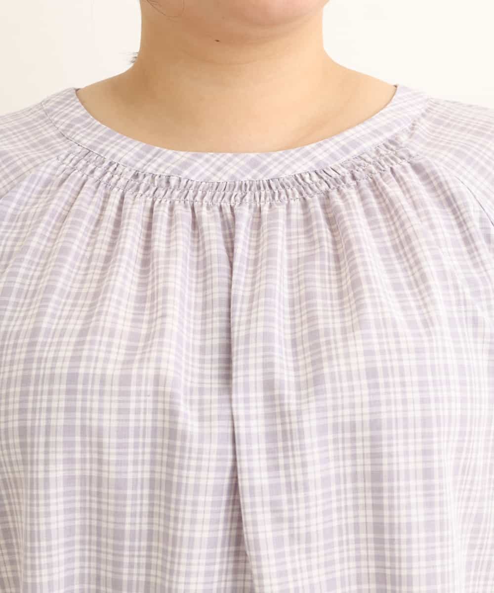 OLEFP10080 eur3(エウルキューブ) 【大きいサイズ】チェック柄シャーリングチュニック ラベンダー(60)