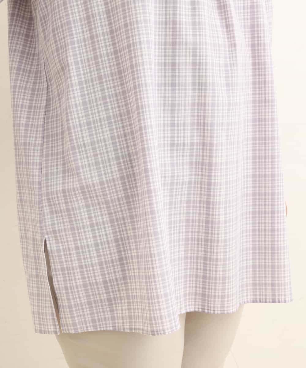 OLEFP10080 eur3(エウルキューブ) 【大きいサイズ】チェック柄シャーリングチュニック ラベンダー(60)