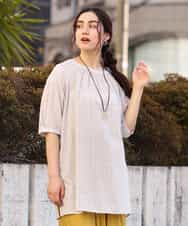 OLEFP10080 eur3(エウルキューブ) 【大きいサイズ】チェック柄シャーリングチュニック ライトグレー(91)