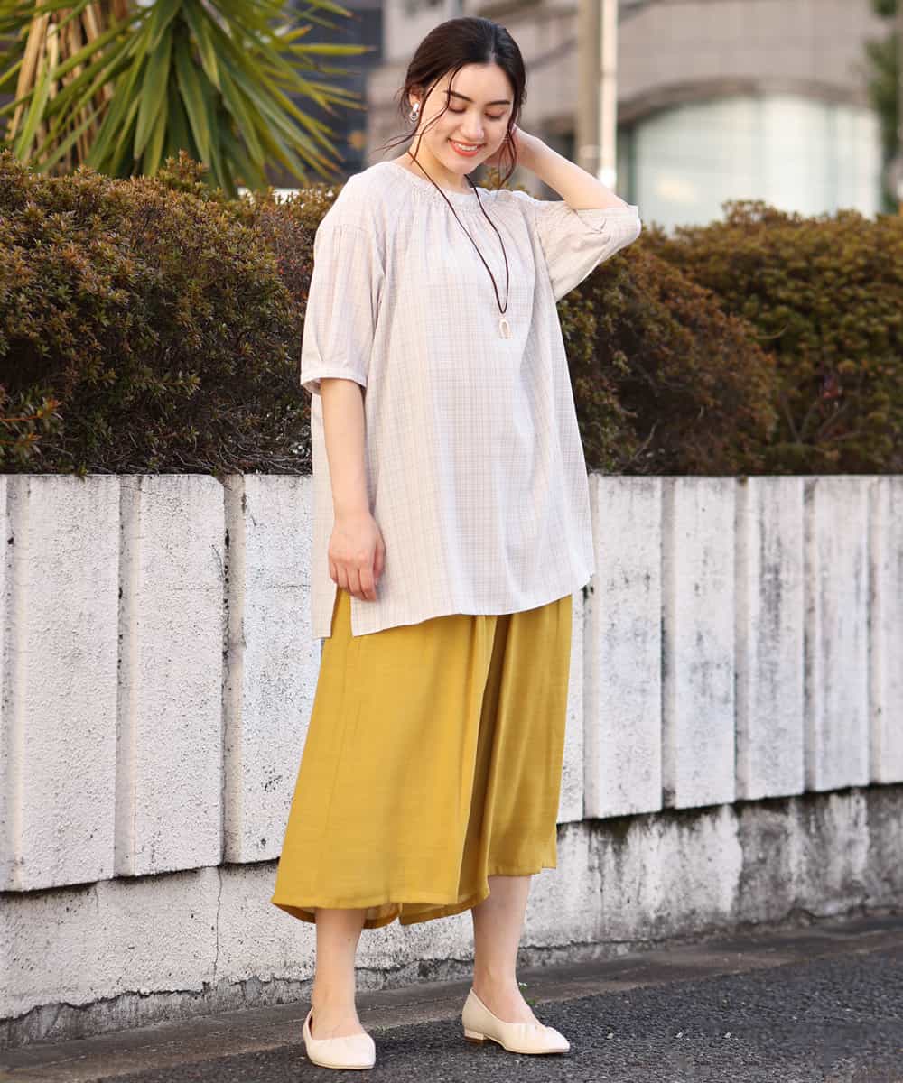 OLEFP10080 eur3(エウルキューブ) 【大きいサイズ】チェック柄シャーリングチュニック ライトグレー(91)